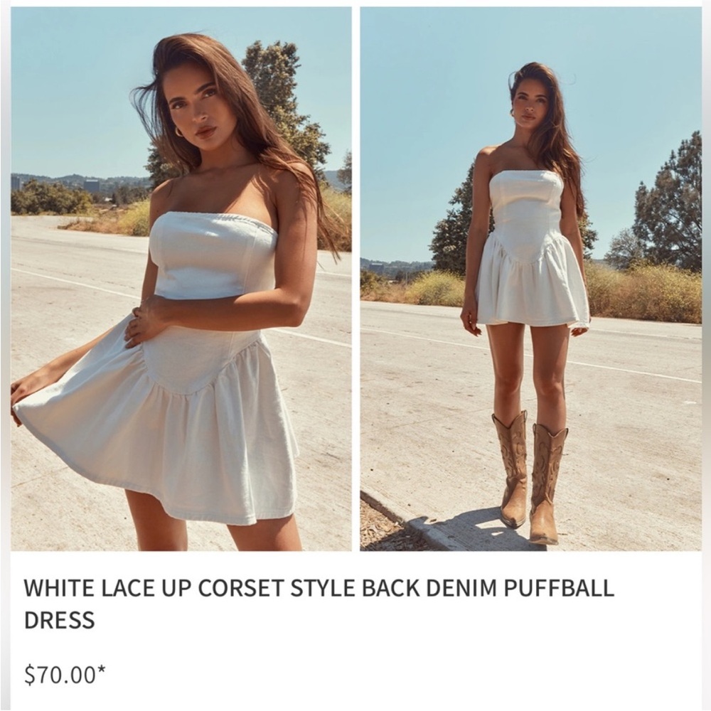 PrettyLittleThing Strapless White Denim Dress